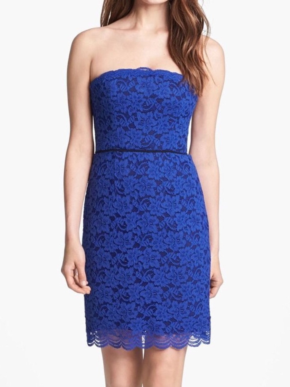 Diane Von Furstenberg Blue Walker Lace Strapless Dress